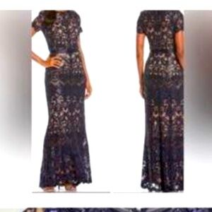Adrianna Papell Lace and beaded dress. Navy blue with nude underlay.